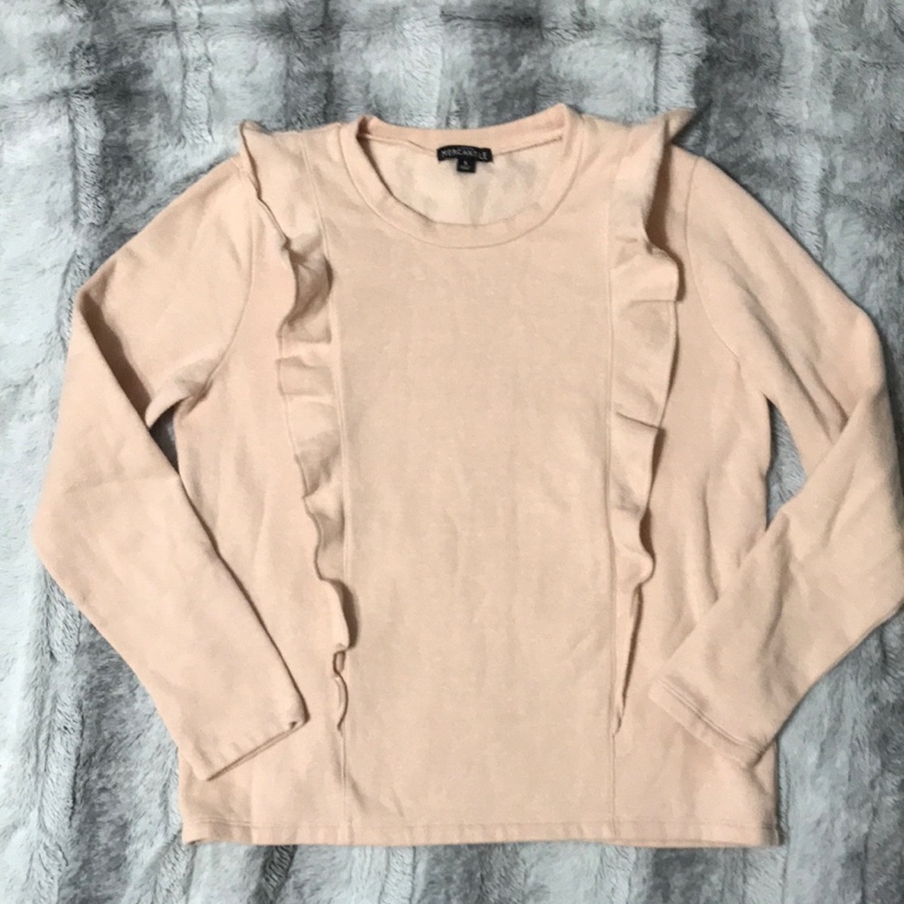 J Crew Mercantile peach sweatshirt with ruffles down the front size womens small